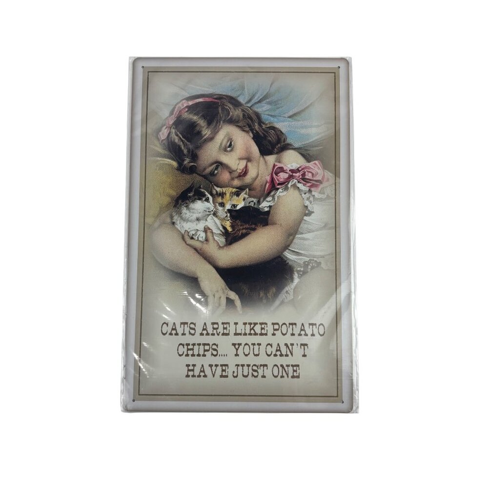 Retro Metal Sign Cats Are Like Potato Chips...You Can't Have Just One Decor Girl - Picture 2 of 6